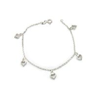 Pulseira Prata Com 5 Corações Pequenos Duplos Vazado