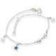 Pulseira De Prata Com 5 Estrelas Maciças Diamantadas Resina Azul Bandeira 18Cm