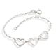 Pulseira De Prata Com 2 Corações Vazado Liso 1 Diamantado