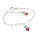 Pulseira De Prata Infantil Com 2 Morangos Resina Vermelha 12Cm