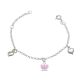 Pulseira Infantil De Prata Com Corações E Coroa Com Resina Rosa Pastel