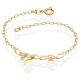 Pulseira Cadeado Fina E Corrente Grossa Com 3 Redondos Liso 18Cm
